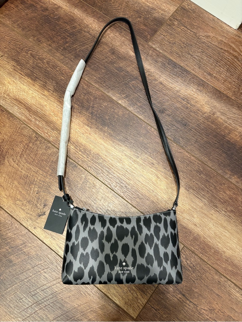 kate spade Black and Gray Leopard-Print Crossbody Purse